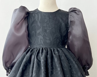 Girls Formal Black Dress, Puff Sleeve Fluffy Skirt Girls Dress, Unique Occasion Dress (ONE SIZE 4 YEARS)