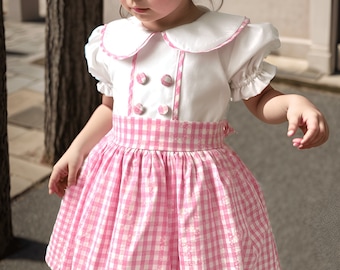 Ostern Rosa Vichykaro Mädchenkleid, Peter Pan Kragen Kleinkind Look
