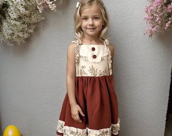 Handmade Linen Girls Dress: Vintage Brown Sleeveless Summer Look