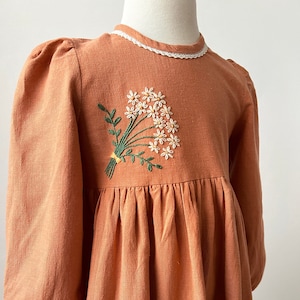 Hand Embroidered Linen Girls&#39; Dress: Vintage Boho Toddler Clothes