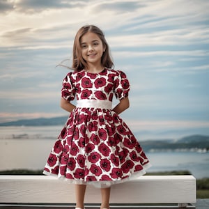 Girls Red Floral Poplin Dress: Birthday Party Outfit