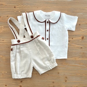 Ivoor linnen babypakje: handgemaakt katoenen shirt en jarretelshort