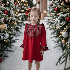 Girls&#39; Christmas Dress: Red Plaid Gabardine Toddler Outfit