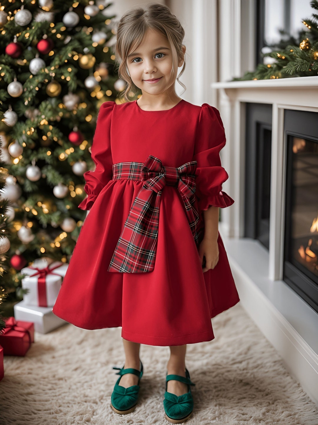 Vestito rosso di Natale per bambine: vestito natalizio con cintura