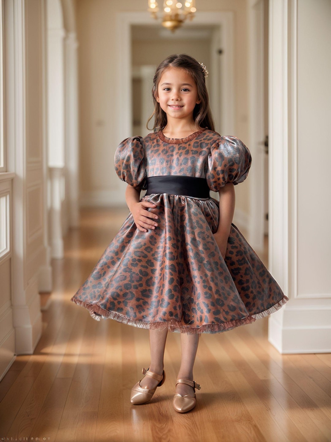 Abito con gonna soffice e stampa leopardata: abito da festa marrone