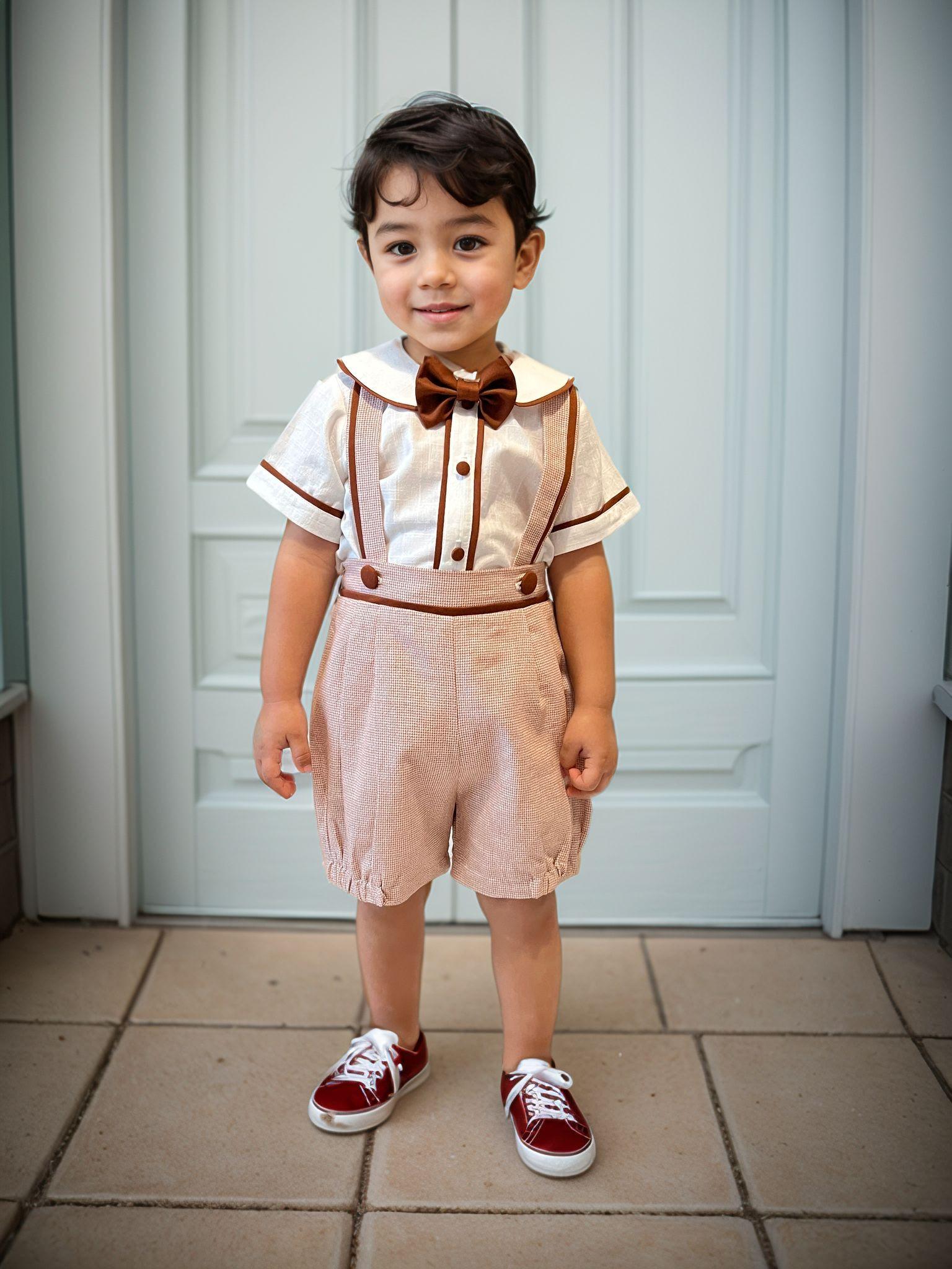 Ring Bearer Linen Suspender Shorts