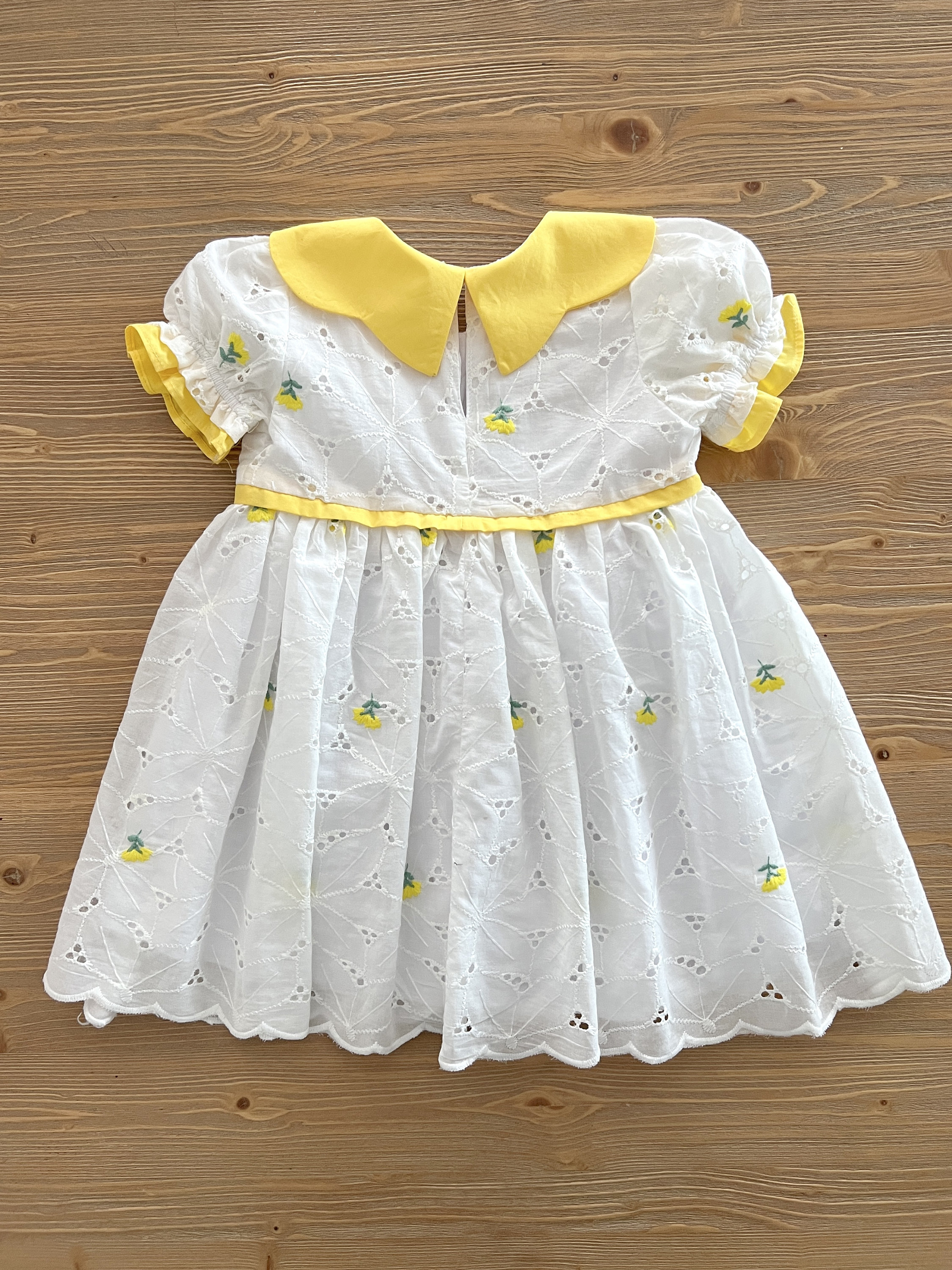 Girls Yellow & White Striped Floral Cotton Dress with Waist Bow