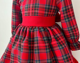 Robe Sans Manches écossaise (tartan) Rouge Pour Poupée - Taille 12 Mois - Occasion Très Bon état - Longueur 36 Cm
