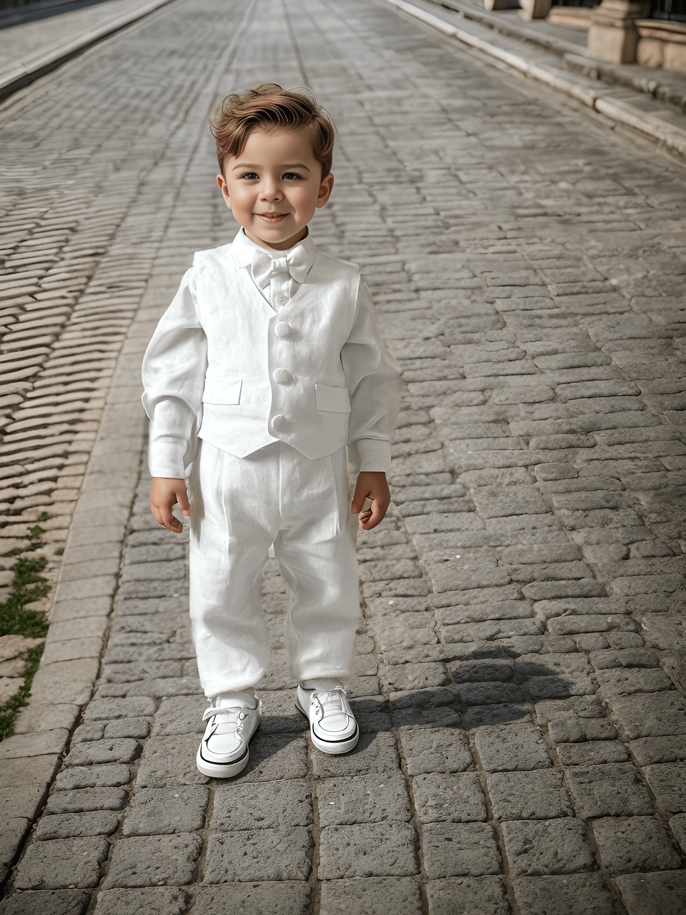 Baby Boy White Linen Set Baby Formal Summer Outfit White 4 Piece Boys Suspenders Pants Set Linen Baby Wear Boy Easter Look