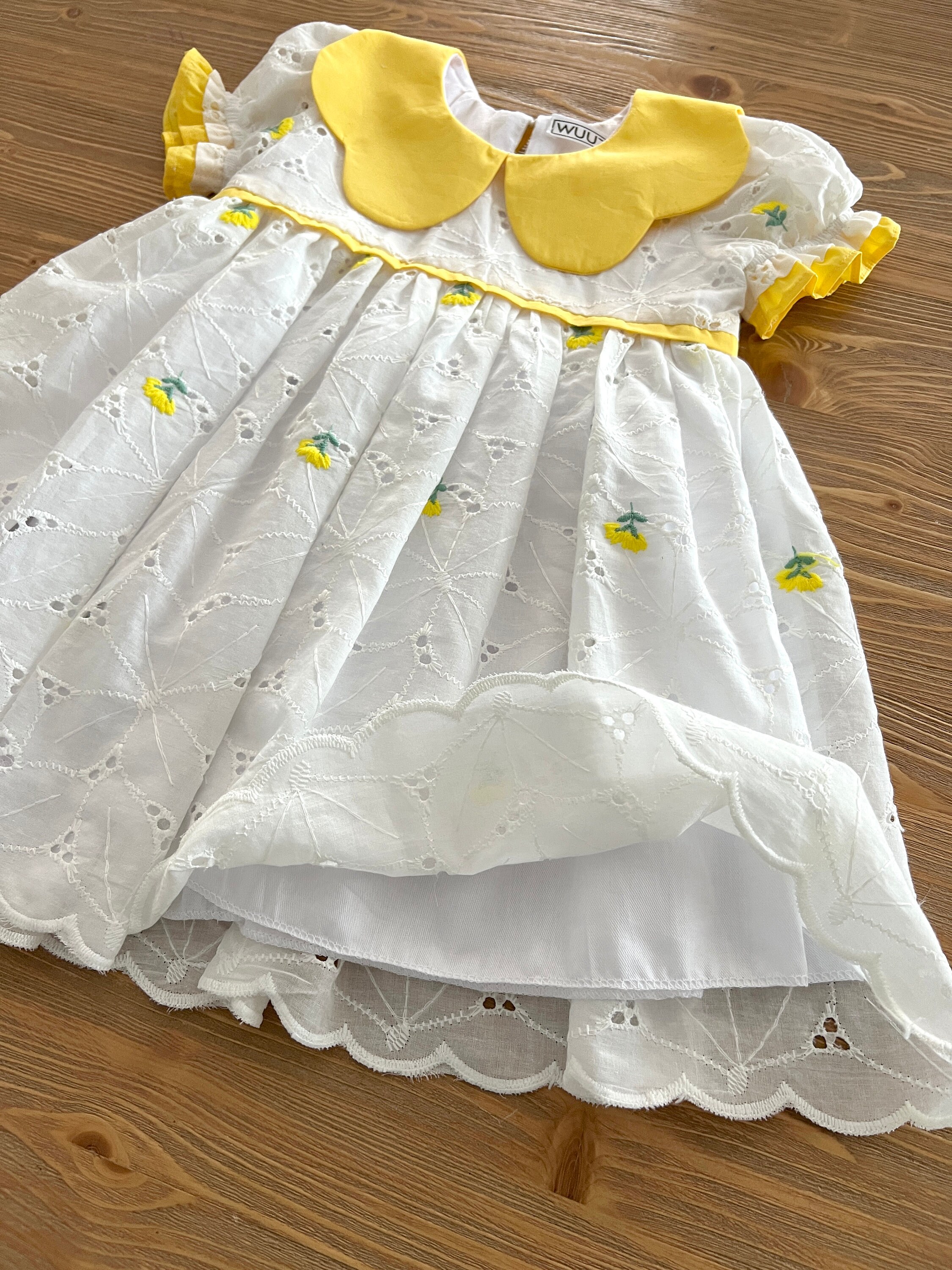 Girls Yellow Embroidered Festive Dress