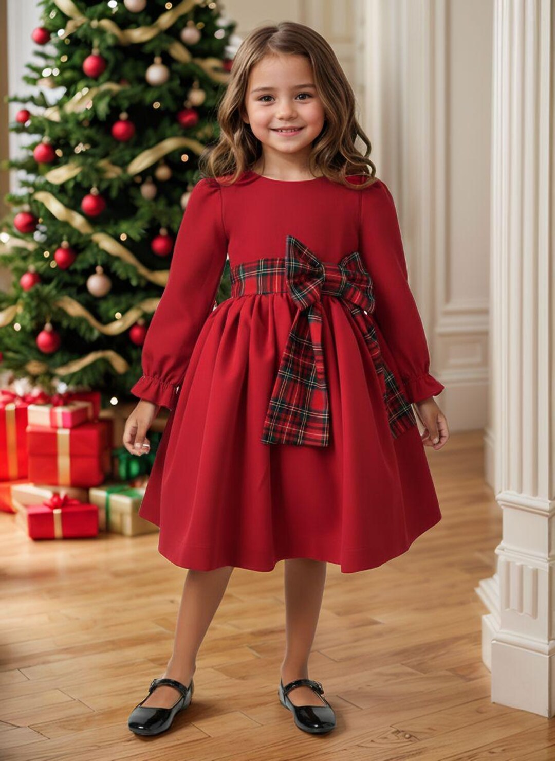 Geagodelia Vestito Natalizio per Neonata Bambina Scozzesi Rossi