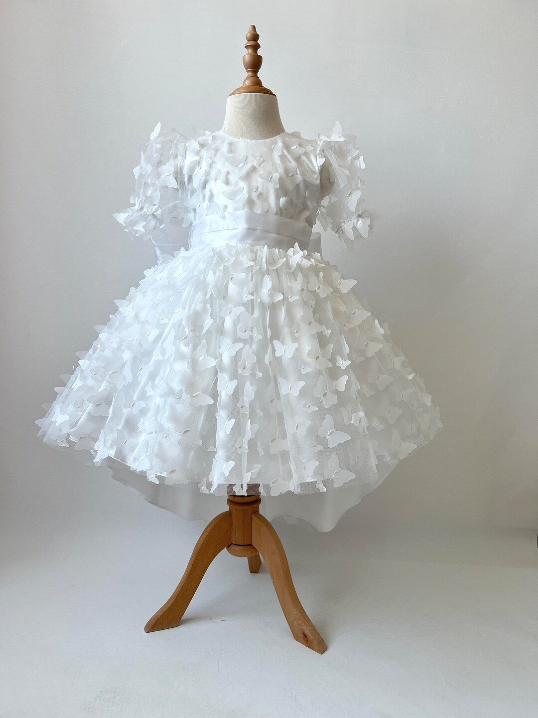 White DR Butterfly Sleeve Top & Denim Skirt Summer Dress for Baby Girls – 2PC Outfit main image 1