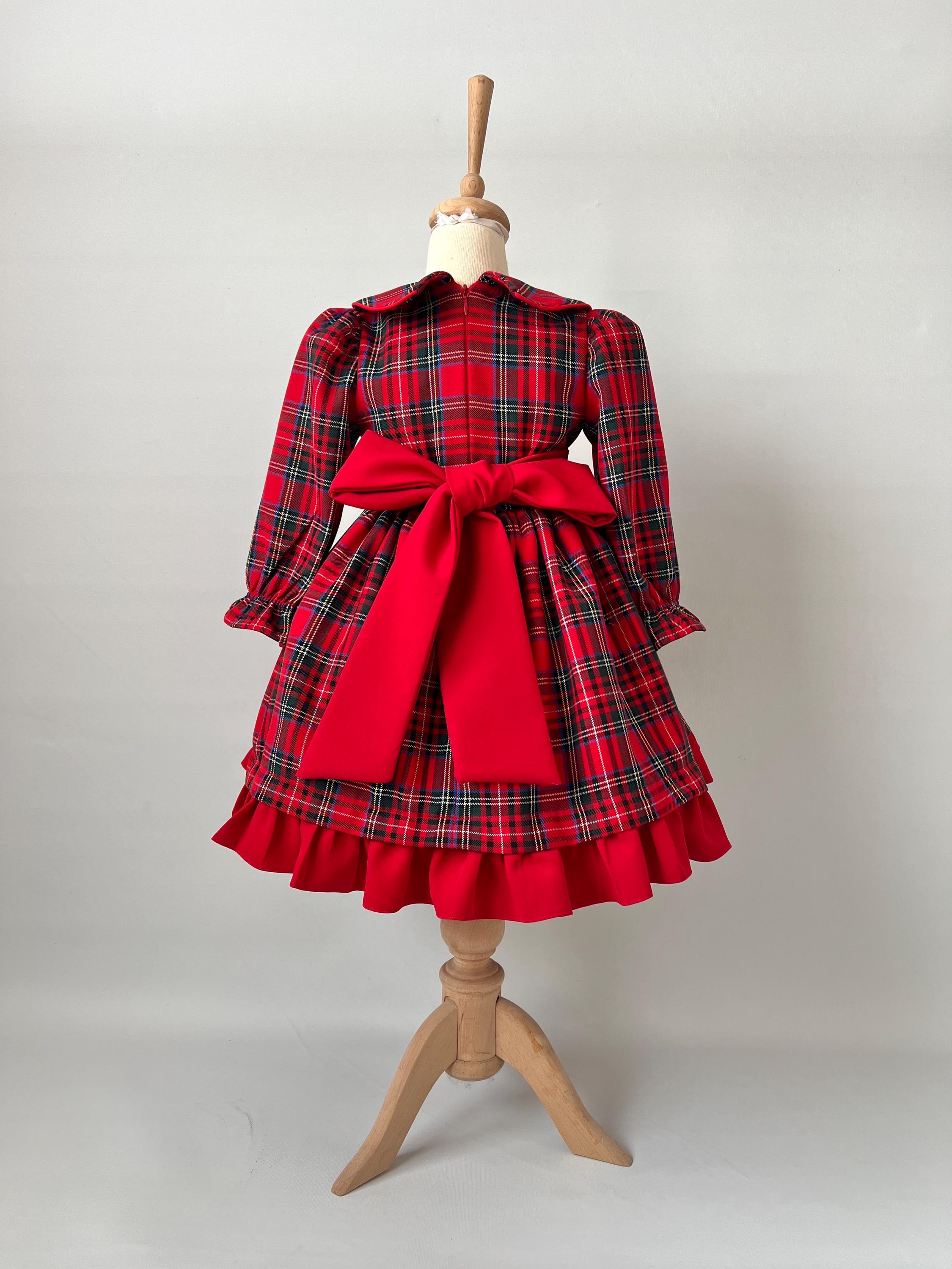 Robe Sans Manches écossaise (tartan) Pour Poupée 12 Mois - Taille 12 Mois, Longueur 36 Cm - Occasion Très Bon état