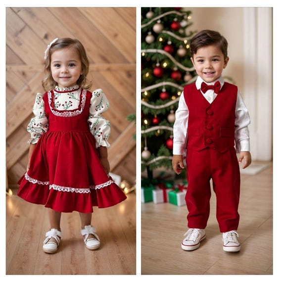 Kunyeah Baby Weihnachts-Anzug Für Jungs - Langarmhemd Mit Fliege & Hosenträgern (9 Monate-6 Jahre)