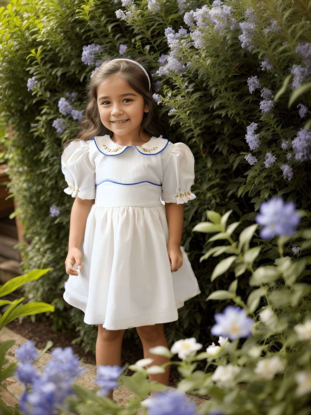 Flower Embroidered Girls Dress, Handembroidered Toddler Dress, First