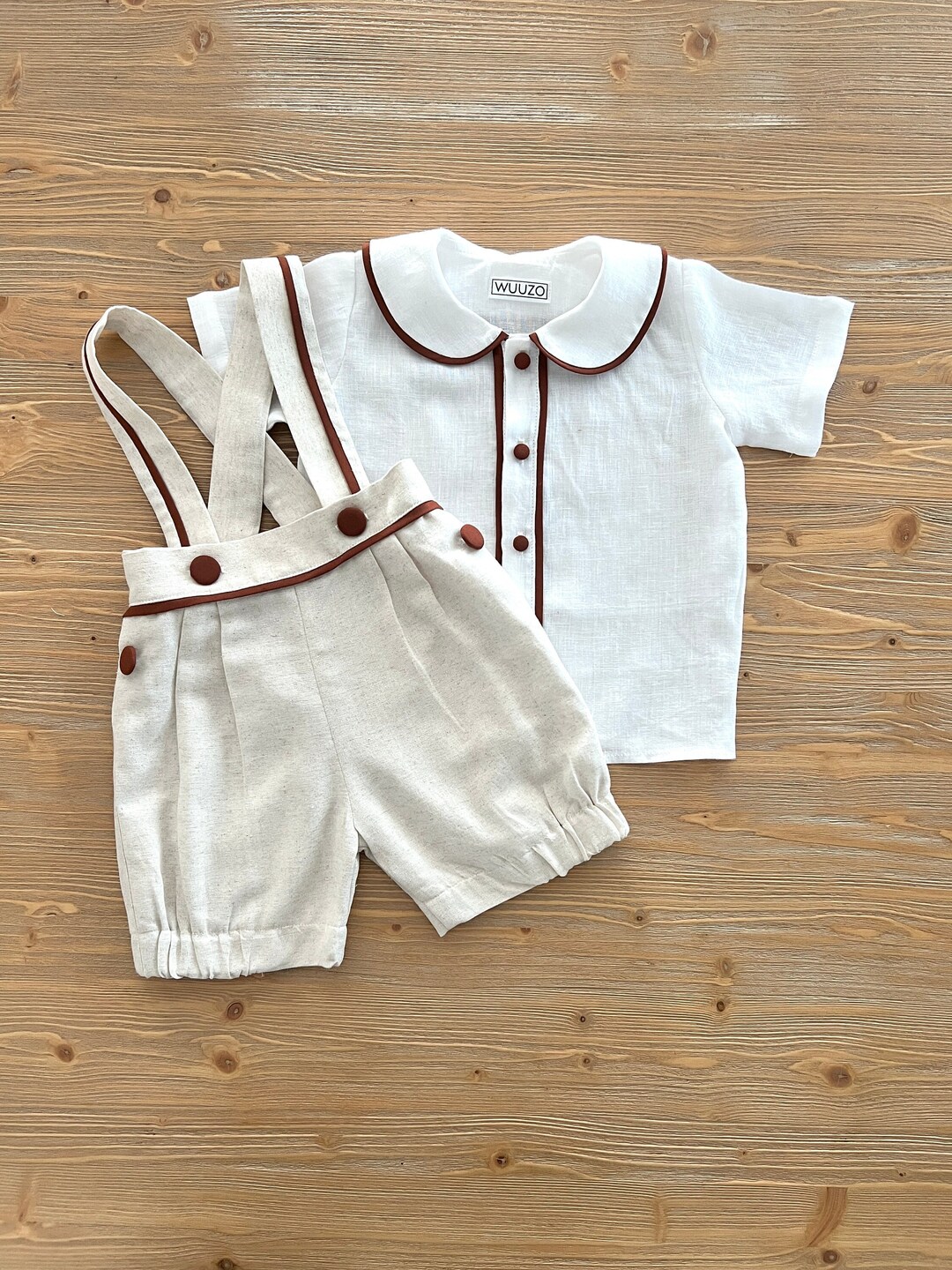 Ivory Baby Boy Linen Suit Set, Baby Boy Cake Smash Outfit, Toddler