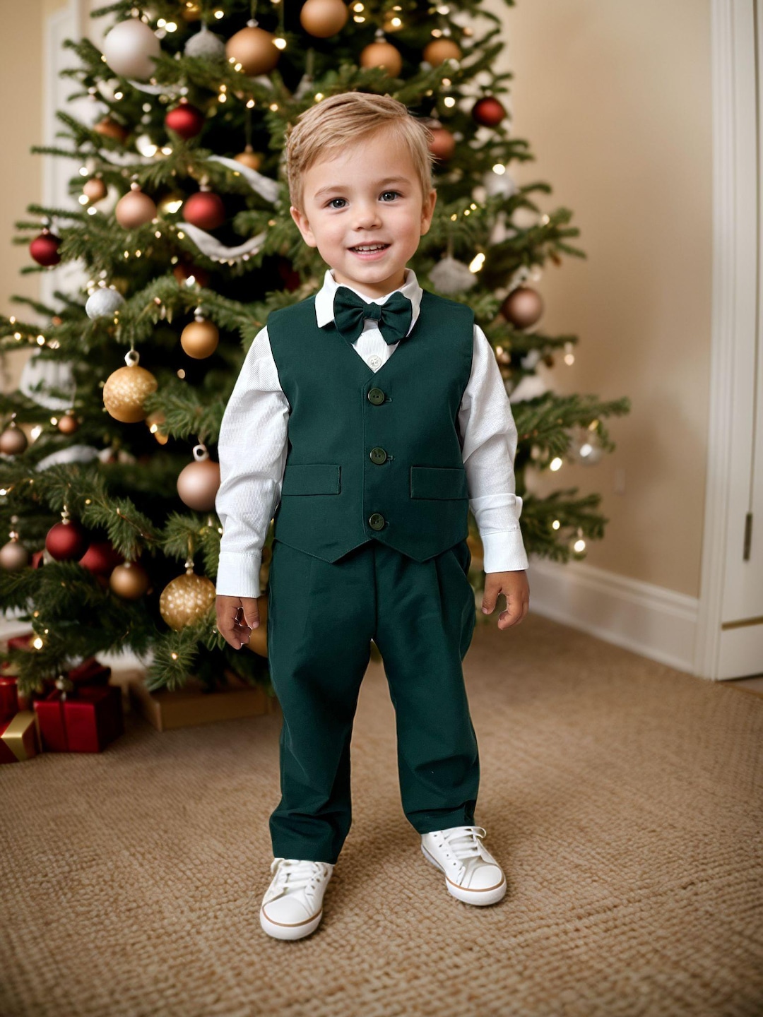 Christmas Baby Boy Green Suit Set: Toddler Formal Thanksgiving