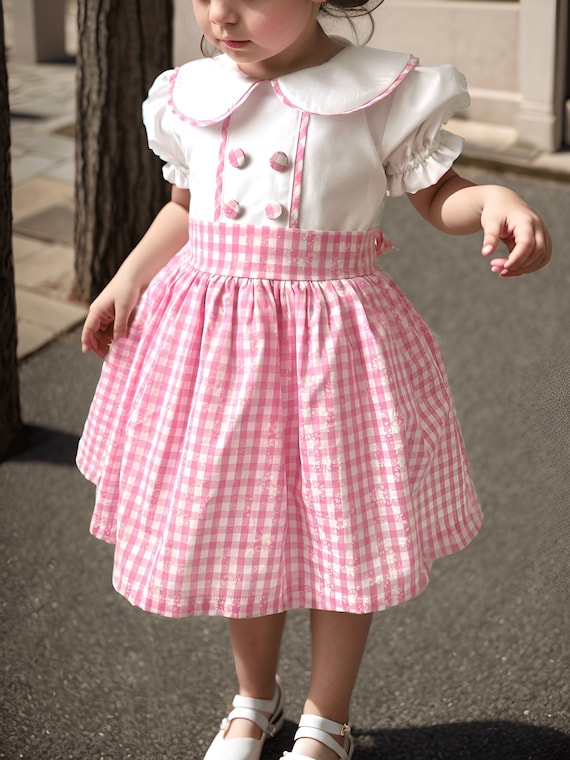 Easter Pink Gingham Girls Dress, Peter Pan Collar Toddler Look