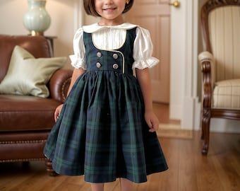 Girls' Green Tartan Dress: Lace Detailed Plaid Toddler Fall Outfit, Vintage Sibling Set