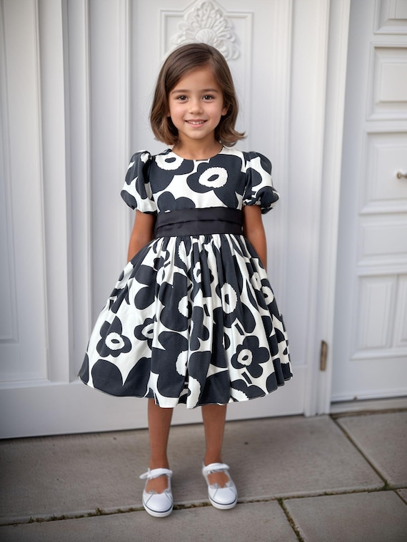 Black Floral Girls Dress, Bow Belt Detailed Toddler Look, Formal Kids Outfit  - Etsy