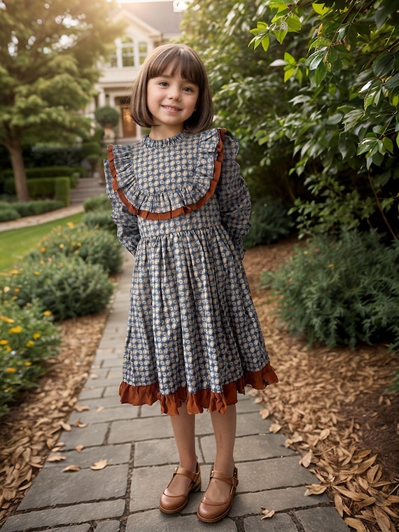 Ruffle Detailed Vintage Girls Dress: Cottage Toddler Brown Autumn Outfit -  Etsy Hong Kong