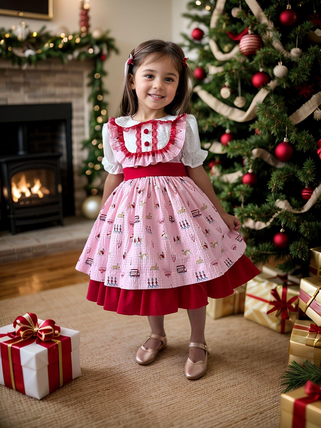 pink and red christmas dress Girl's Pink Christmas Dress: Pink-red Baby Gown, Lace Details, Thanksgiving  Holiday Outfit, Sibling Combo
