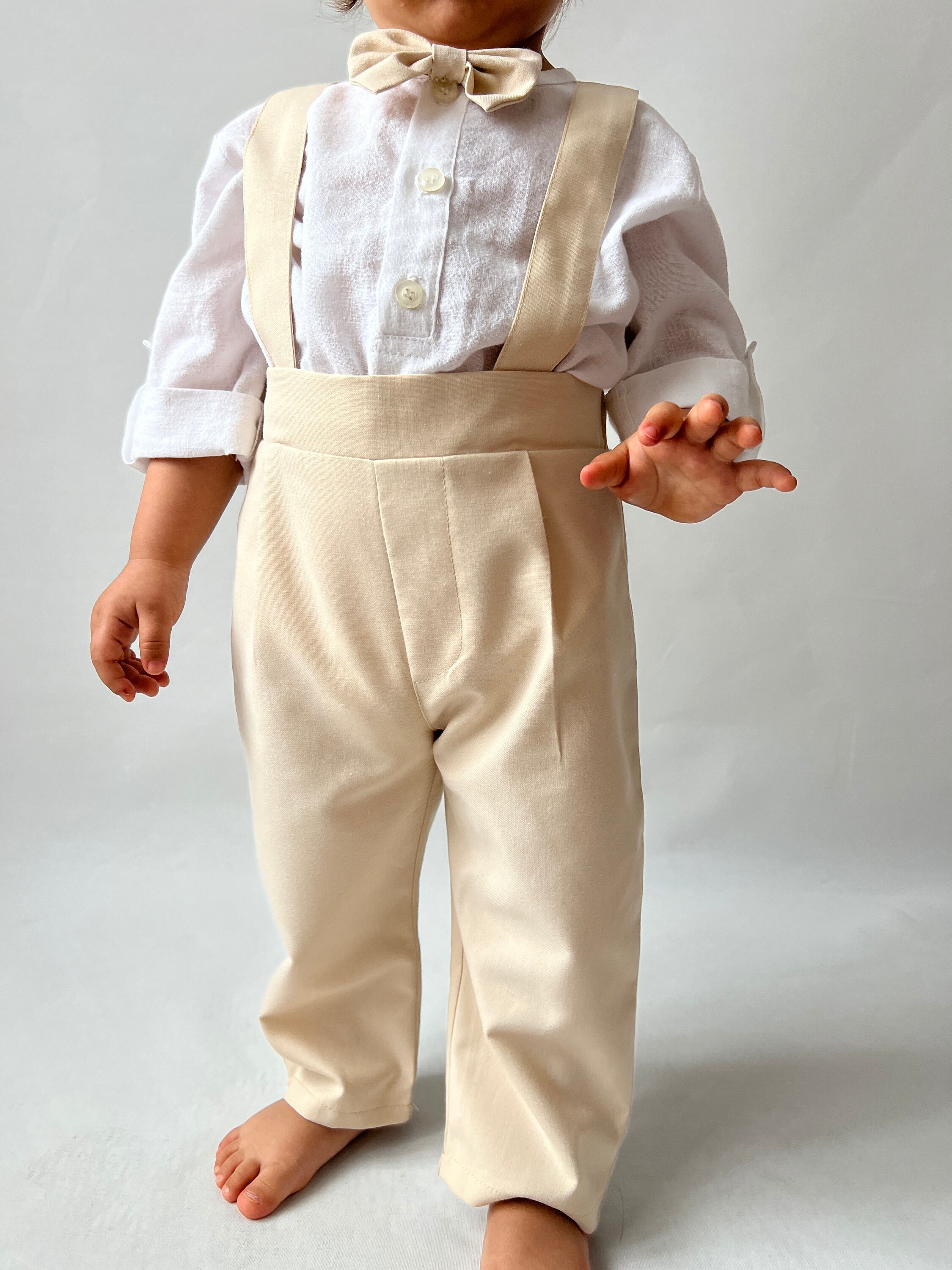 4 Pcs Baby Boy Formal Suit Boy Ecru Suspender Pantshatbow Etsy
