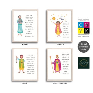 Personajes de la Biblia versículo bíblico Niños Niños Escritura Arte de la pared imprimible / Hogar / Decoración de la escuela dominical / Regalo cristiano / Descarga instantánea