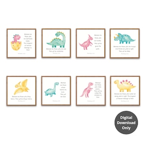 Dinosaur Beatitudes Bible verse Children Kids Scripture Wall Art Printable | Home / Sunday School Decor | Christian gift | Instant Download