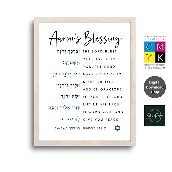 Aaronic Blessings Numbers 6:24-26 English-Hebrew Bible Verse Scripture Art Printable | Messianic Decor | Baptism gift | Bar Bat Mitzvah gift