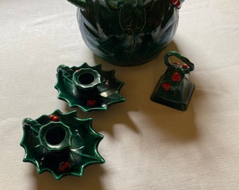vintage Lefton Christmas mistletoe cookie jar soup tureen candlestickslot #1.