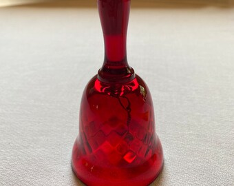 vintage Ruby Red Fenton Diamond optic pattern mini bell