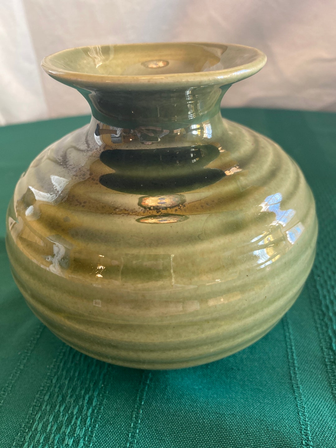 Vintage Squat Green Ribbed Vase /mcm Vase/ Modern Vase Etsy
