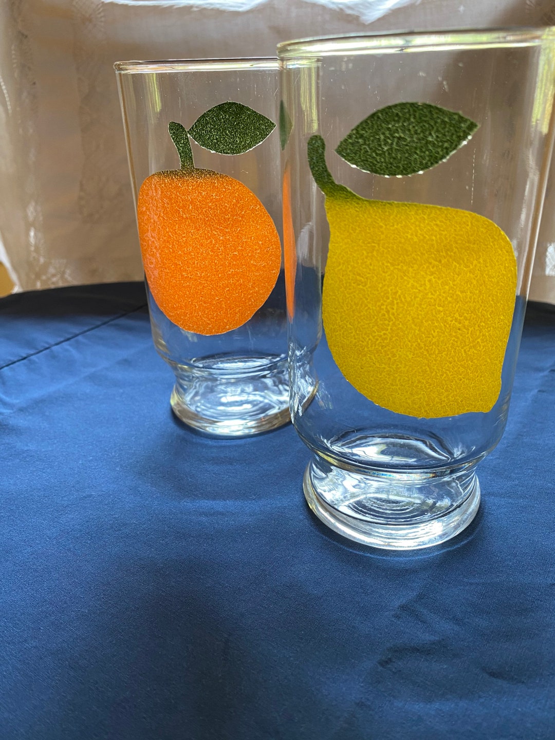 2 Vintage Fruit Glasses Retro Kitchen Fun Bar Glass Juice Glass Etsy