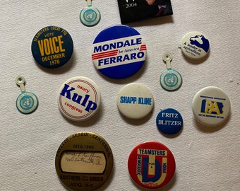 vintage political/union buttons 1960s political advertising