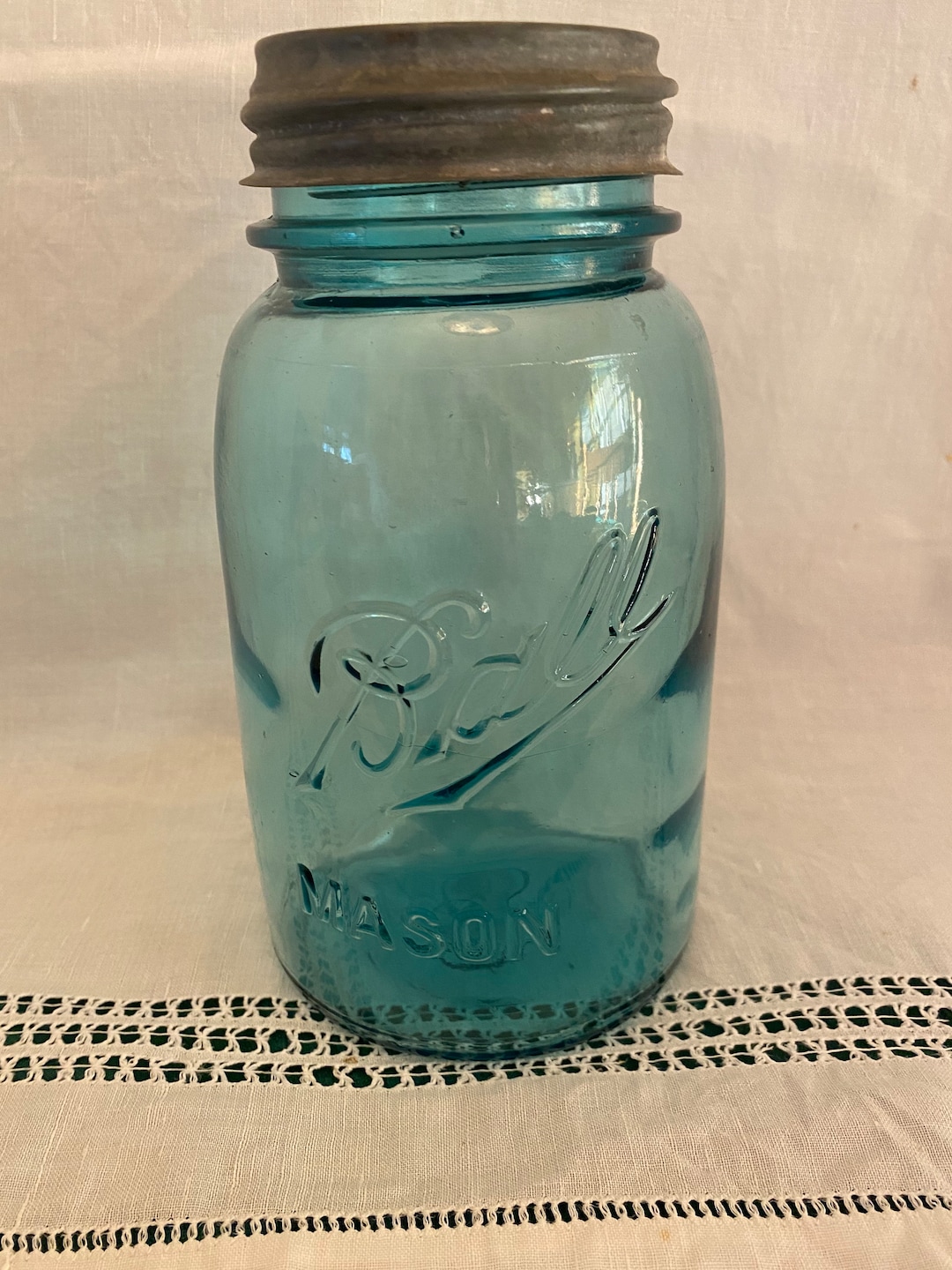 Antique Blue Ball Mason Jar Zinc Lid Food Storage Flower Vase Etsy