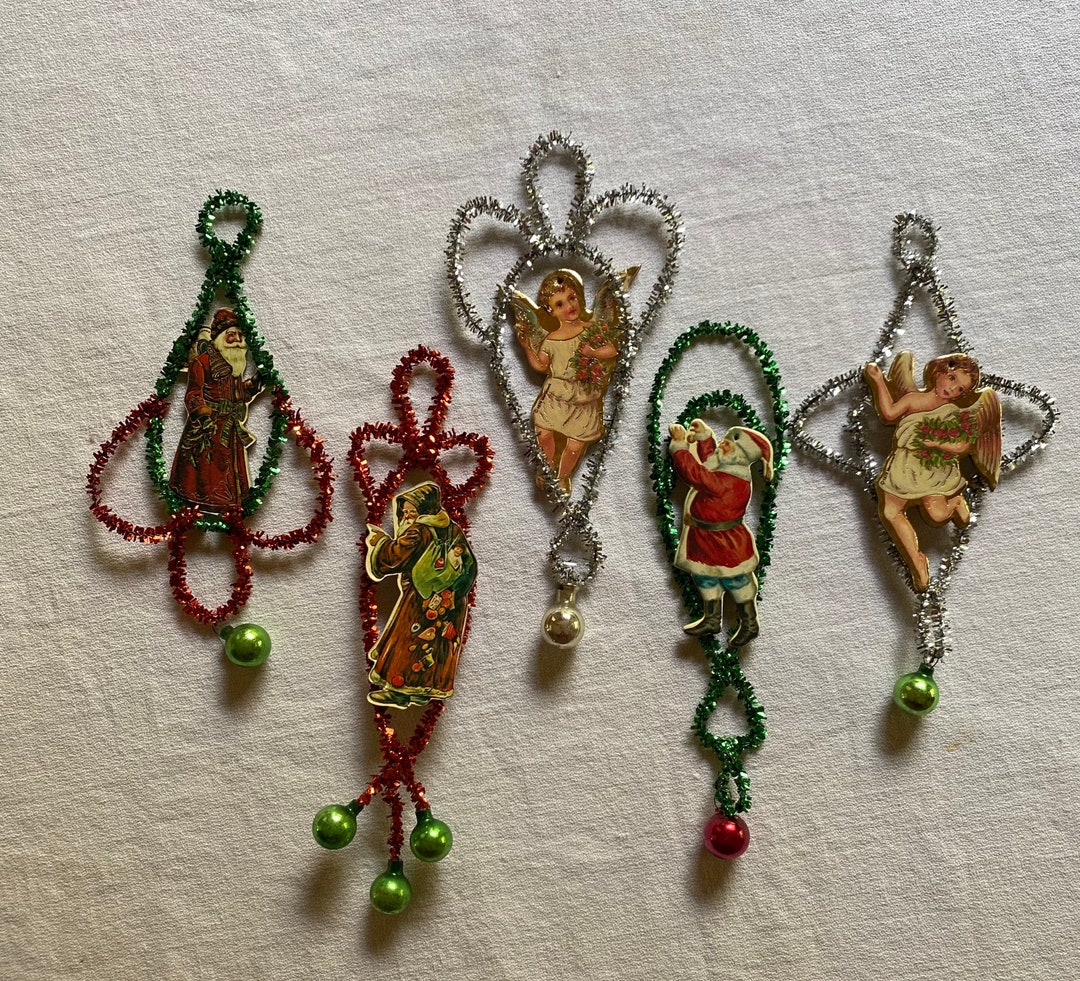 Vintage Decoupage Tinsel Mercury Glass Ornaments Kitschy Christmas - Etsy