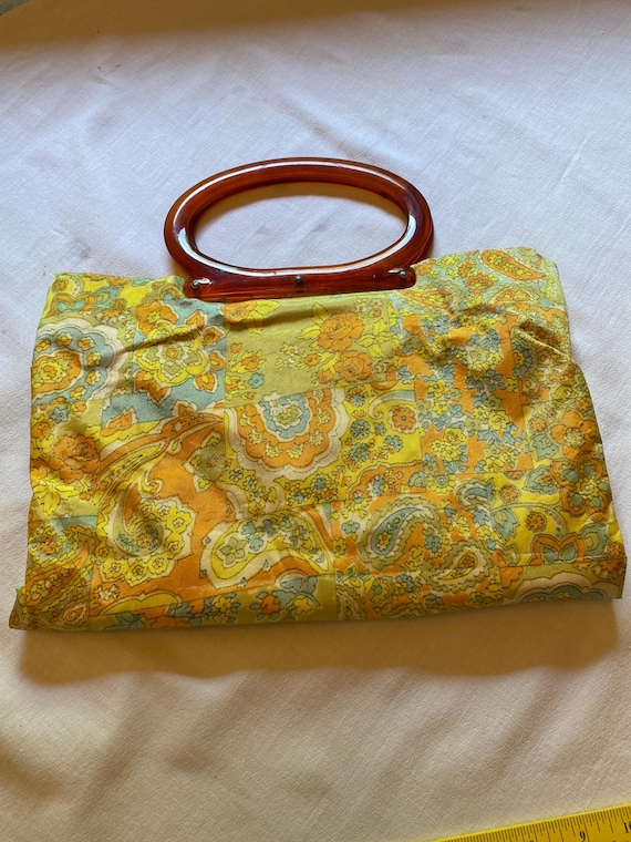 vintage lucite handled bag c. 1970s fabric bag vintage yarn bag