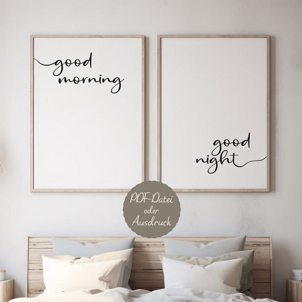 Tolles Poster - Good morning good night - Wandbilder Schlafzimmer - Geschenk zum Einzug oder Umzug - Elternschlafzimmer - Jugendzimmer