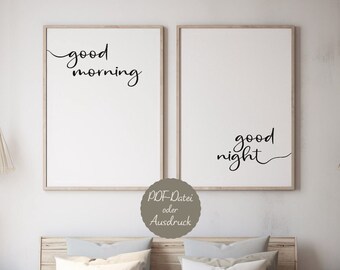 Tolles Poster - Good morning good night - Wandbilder Schlafzimmer - Geschenk zum Einzug oder Umzug - Elternschlafzimmer - Jugendzimmer