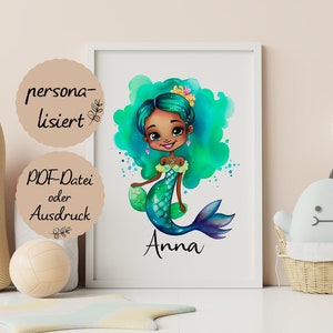 Personalized poster - mermaid - gift for children for their birthday, wall picture/decoration for children's room/playroom