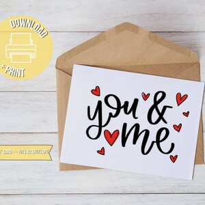 Printable Valentine’s Day Card - You and Me - Digital Download - Cute Valentine’s Day Card - Romantic Valentine’s Day - Valentine’s Day Card