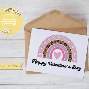 Rainbow Valentine - Printable Valentine’s Day Card - Digital Download - Cute Valentine’s Day Card - Cheetah Print