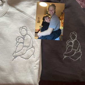 Custom Embroidered Portrait From Your Photo Sweatshirt Hoodie Tshirt, Line Art Graphic Embroidery Gift, Anniversary Engagement Special Gift