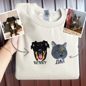 Custom Embroidered Pet Sweatshirt, Personalized with Your Pet’s Photo, Dog Cat Face or Name Embroidery for Pet Lovers Sweatshirt Hoodie Tee