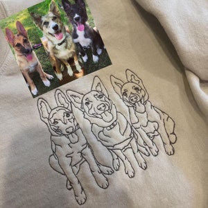 Custom EMBROIDERED Pet Sweatshirt using Pet Photo, Paw Print on the Sleeve, Pet Portrait Sweatshirt, Dog Mom Sweatshirt for Mother Day Gift