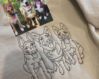 Custom EMBROIDERED Pet Sweatshirt using Pet Photo, Paw Print on the Sleeve, Pet Portrait Sweatshirt, Dog Mom Sweatshirt for Mother Day Gift