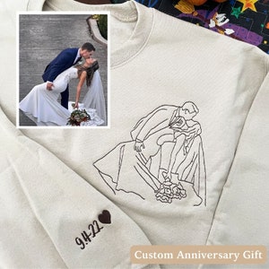 Custom Embroidered Portrait from Your Photo, Personalized Outline Photo Sweatshirt, Custom Portrait Sweatshirt, Wedding Gift