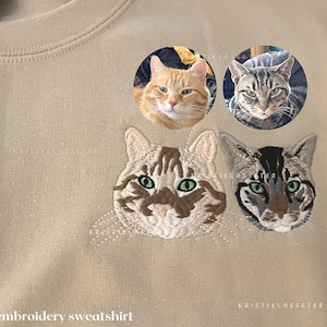 Custom Embroidered Cat Sweatshirt from Your Photo, Personalized Cat Face with Cat Name Hoodie, Custom Embroidery Cat Lover  Crewneck Hoodie