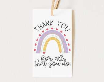 Teacher Thank you Gift Tag, Teacher End Year Gift, Teacher Appreciation Tag, Rainbow tag, Teacher Gift Label, Printable, Instant Download R2